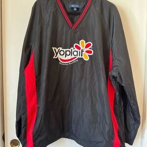 Yoplait Logo Windbreaker Pullover Jacket in Black & Red Vintage